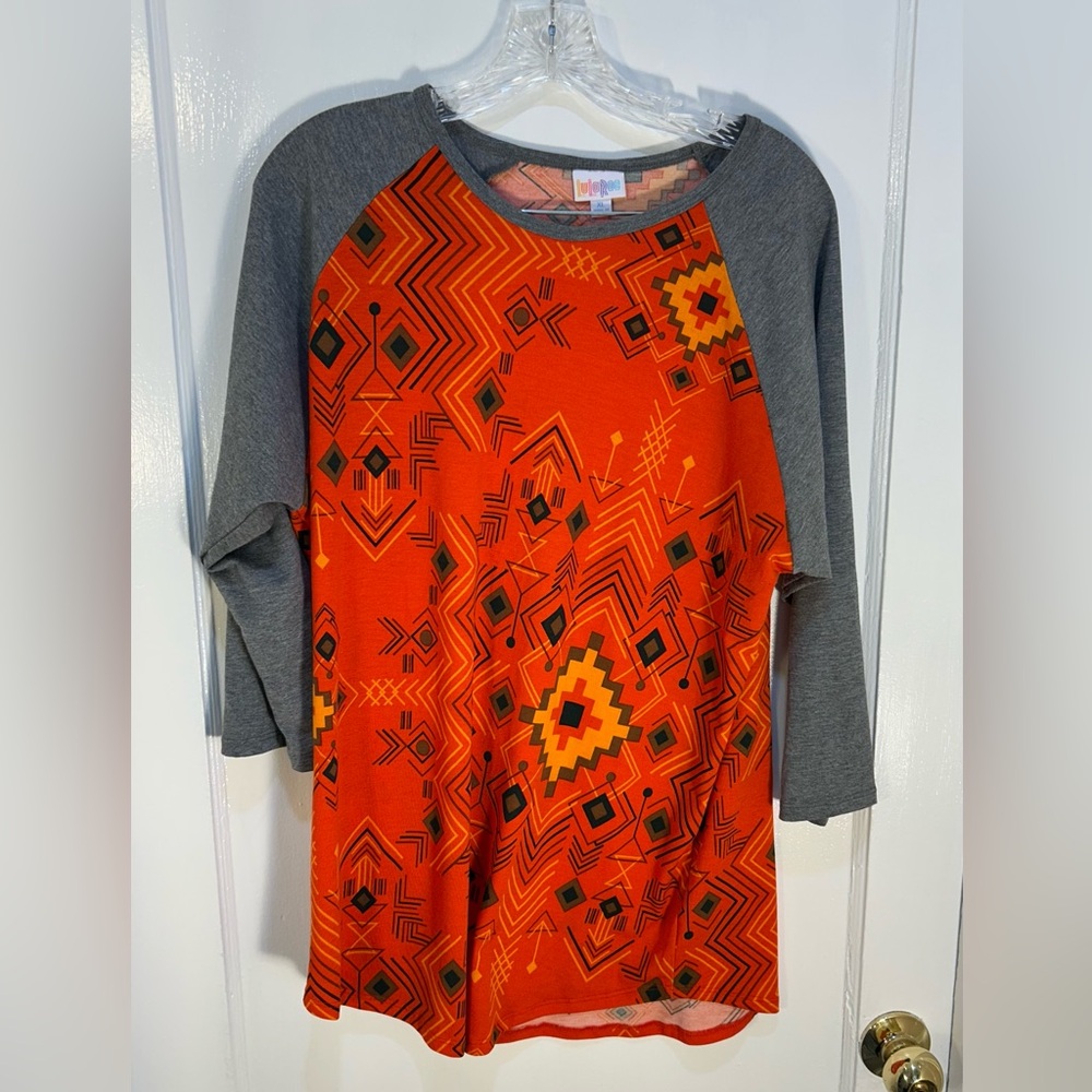 LuLaRoe Women’s Extra Large Long Sleeve Randy  Baseball T-shirt Orange and Gray